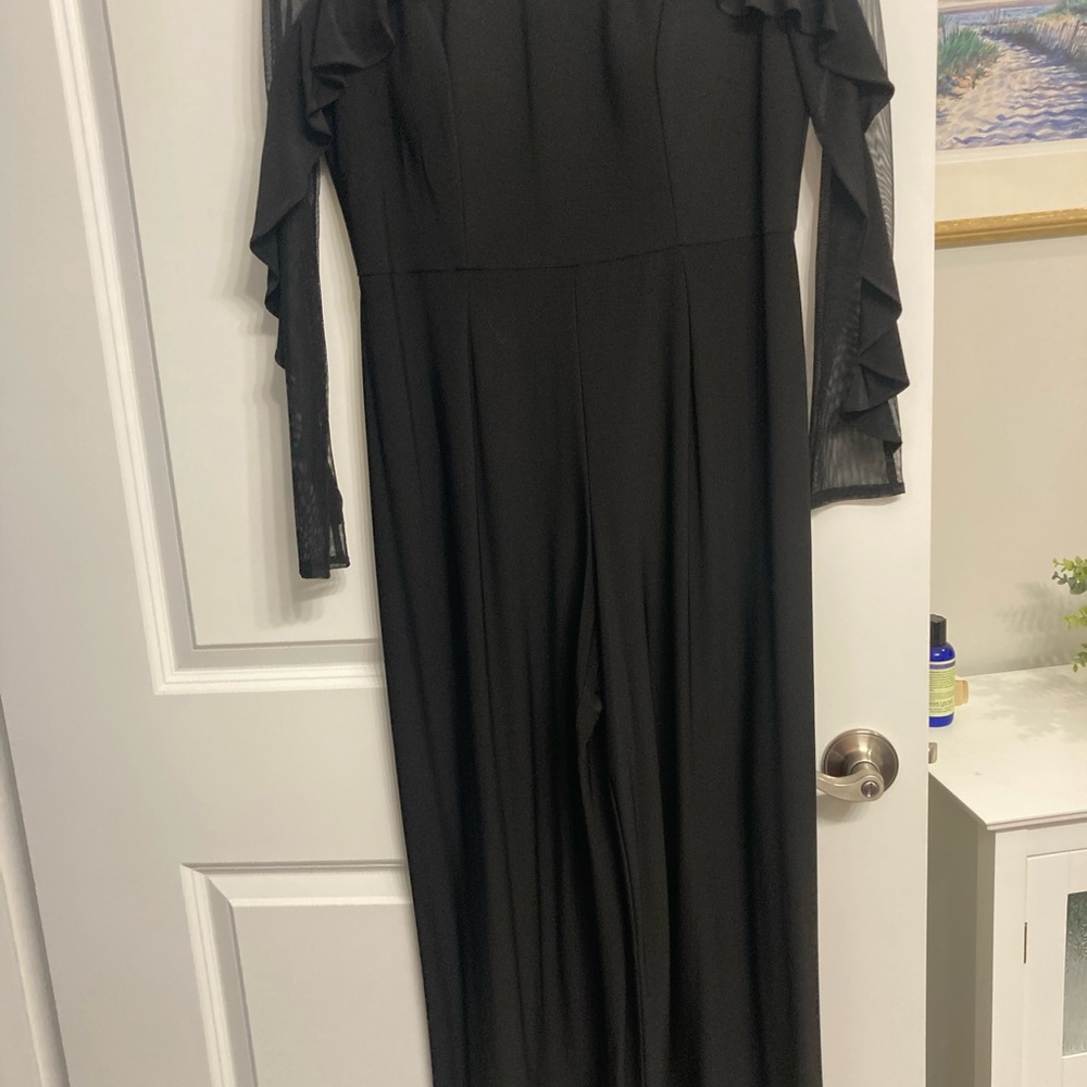 R&M Richards Black Ruffled Jumpsuit